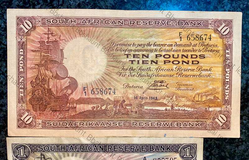 J POSTMUS SET 10 POUND F1 , 1 POUND A131 - 1943 & 10 SHILLINGS E70 - 1944 ALL E/A(1 BID TAKES ALL)