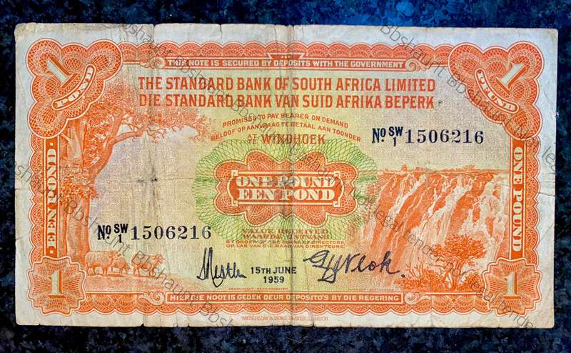South West Africa 1 pound 15th June 1959 Standard Bank