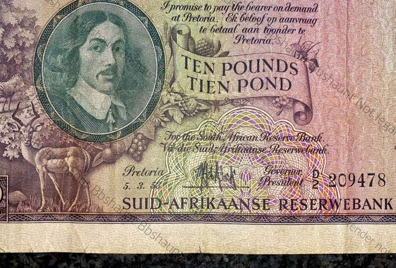 Mh De Kock. 10 pound Pretoria 5-3-1953 -- D2