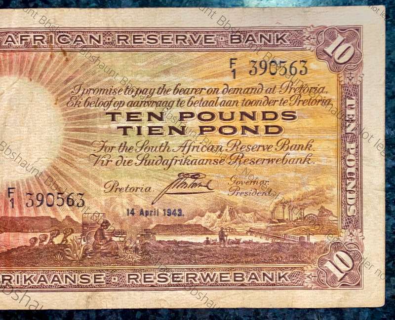 J POSTMUS 10 POUND 14TH APRIL 1943 - F1 - VAN RIEBEECK WTM E/A FIRST ISSUE