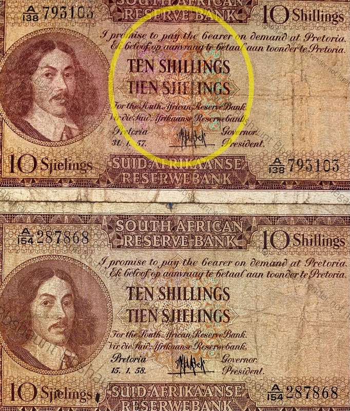Mh De Kock. Set 10 shillings with two different shade of emblems (1 bid takes all)