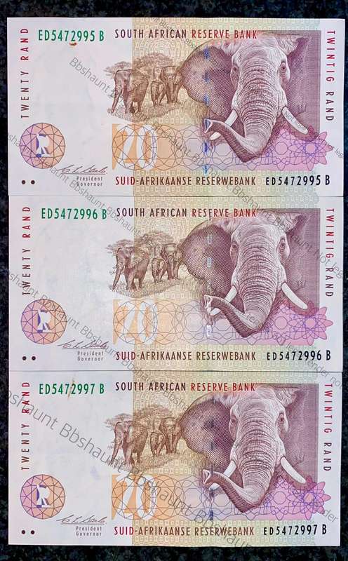 CL Stals. R20 -- in sequence ED5472995-997 Elephant wtm 2nd issue 1993 aunc (1 bid takes all)