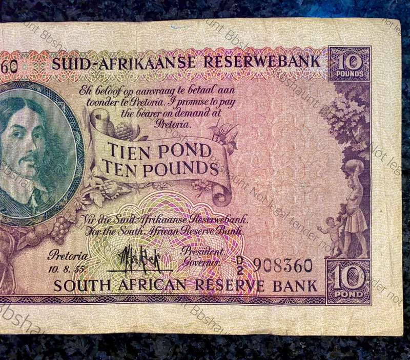Mh De Kock. 10 pound Pretoria 10-8-1955 - D2