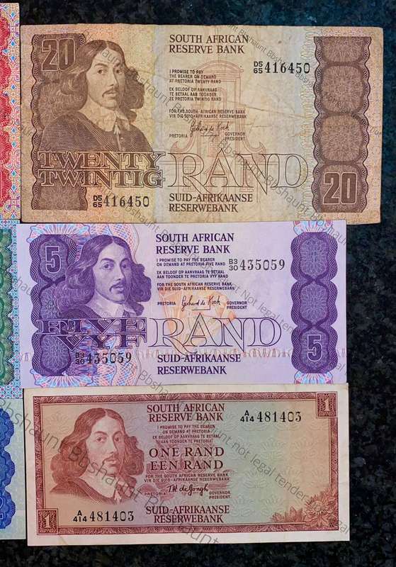 Complete Set GPC De Kock & decimals R50 TO R2 - 1980s (R1 de Jongh 1975) (1 bid takes all)