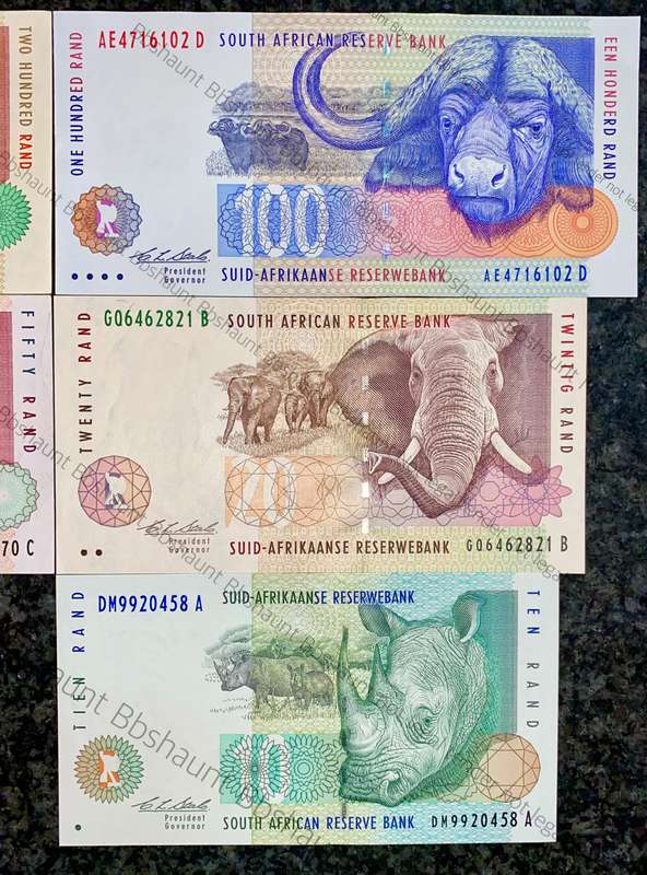 Complete set CL Stals R200 to R10 UNC 2nd issue 1993 (1 bid takes all)
