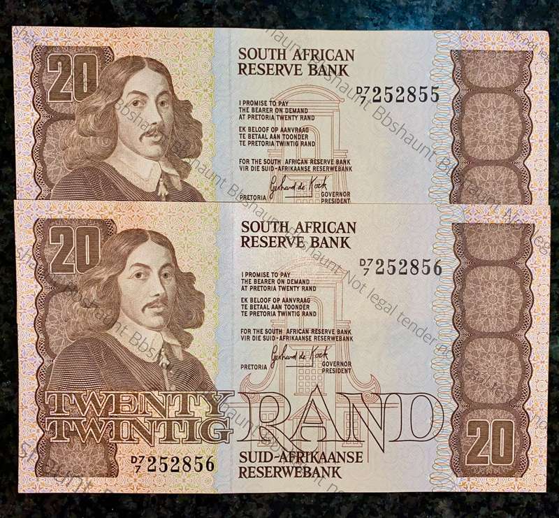 GPC DE KOCK R20 IN SEQUENCE D7 7/252855-856 UNC 1ST ISSUE 1981(1 BID TAKES ALL)