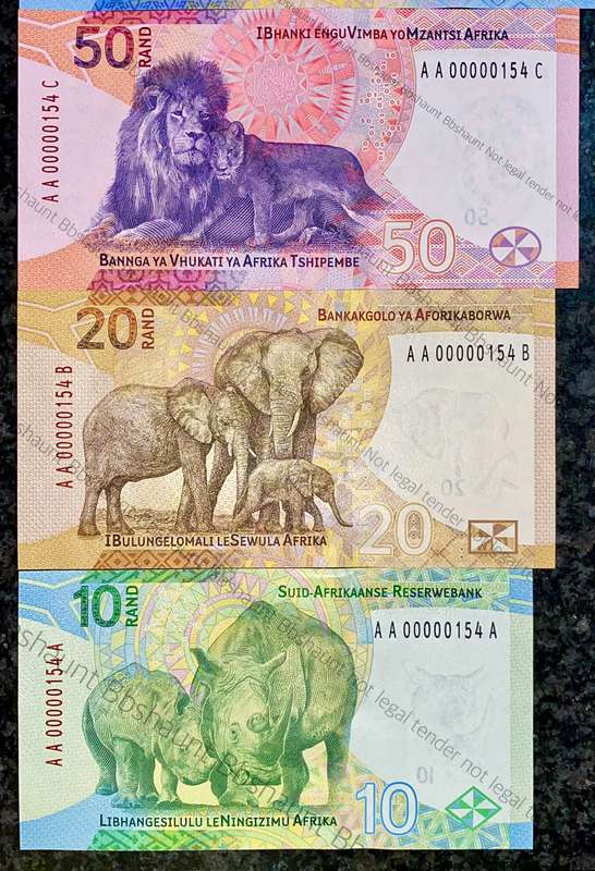 L Kganyago very low matching numbers -- AA00000154 --2023 unc in original S A Reserve bank folder
