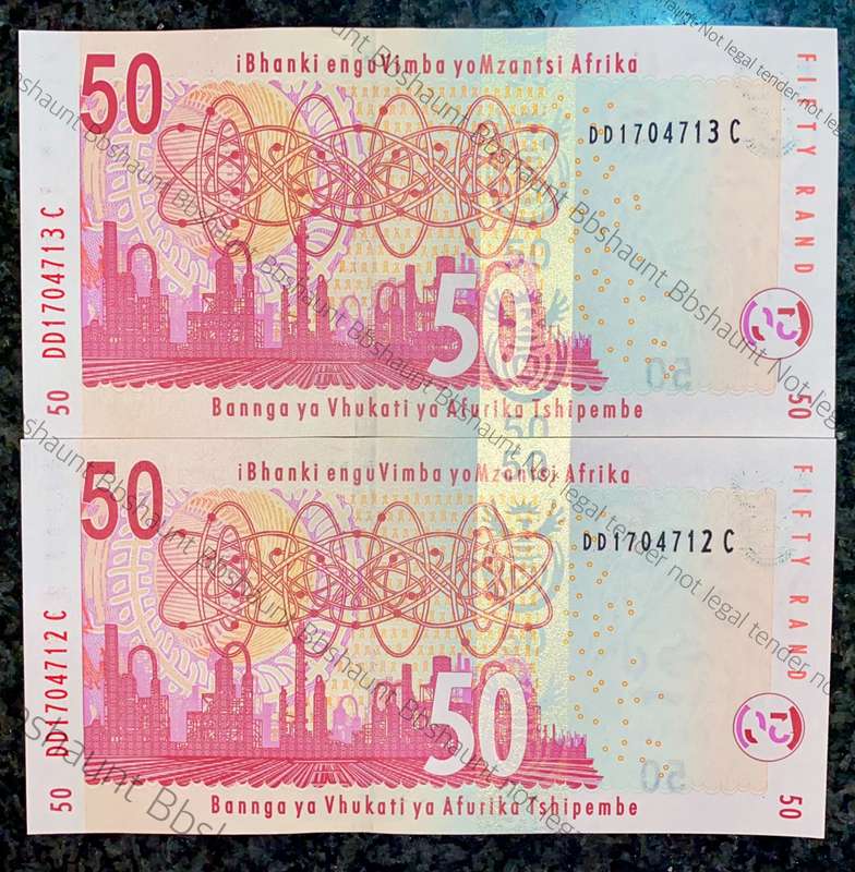 TT MBOWENI R50 IN SEQUENCE DD1704712-713 -- UNC 2004 SECOND ISSUE [ LION WTM ](1 BID TAKES ALL)