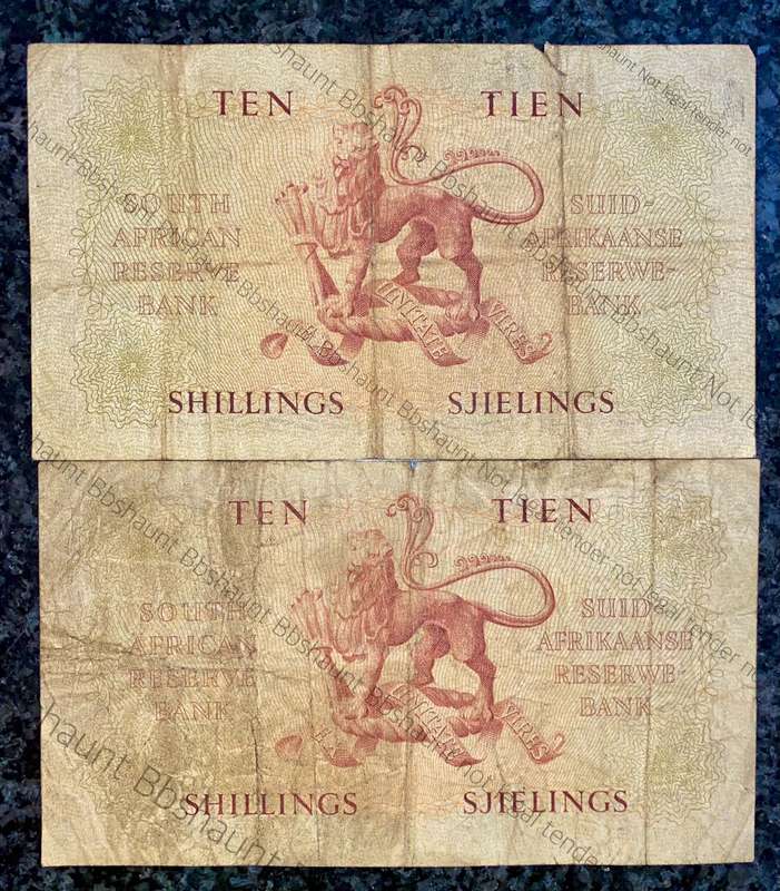 Mh De Kock. Set 10 shillings with two different shade of emblems (1 bid takes all)