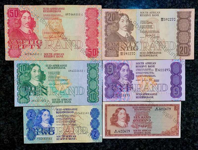 Complete Set GPC De Kock & decimals R50 TO R2 - 1980s (R1 de Jongh 1975) (1 bid takes all)