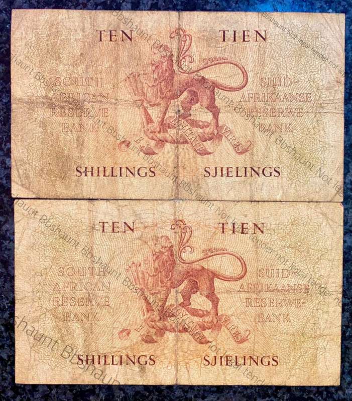Mh De Kock. Set 10 shillings 1958 A159 & 1959 A174 (1 bid takes all)
