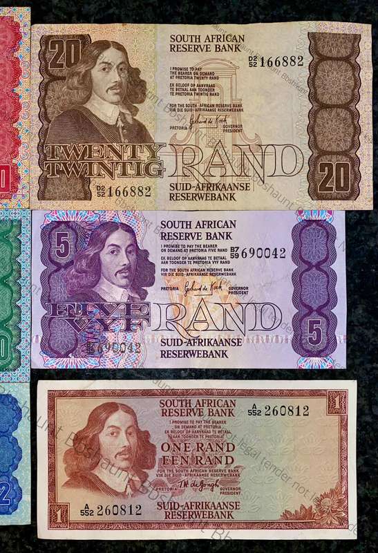 Complete set GPC De Kock & decimals R50 TO R2 - 1980s(R1 de Jongh 1975)- (1 bid takes all)