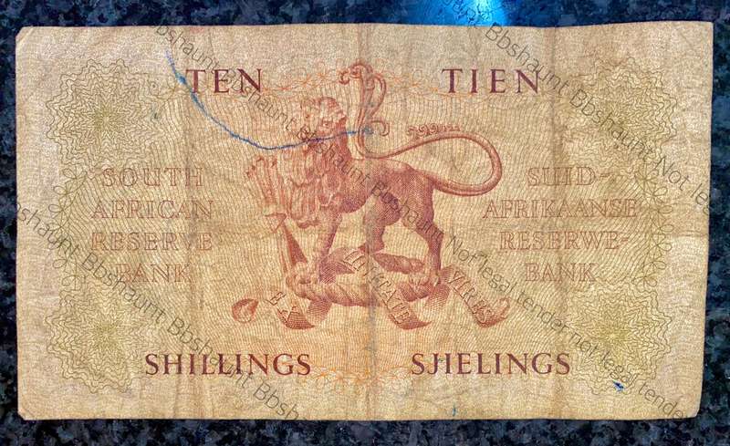 Mh De Kock. 10 shillings 27-1-1959 -- A174