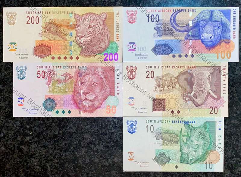 Complete set TT Mboweni R200 to R10 -- 2nd issue 2004 UNC animals wtm (1 bid takes all)
