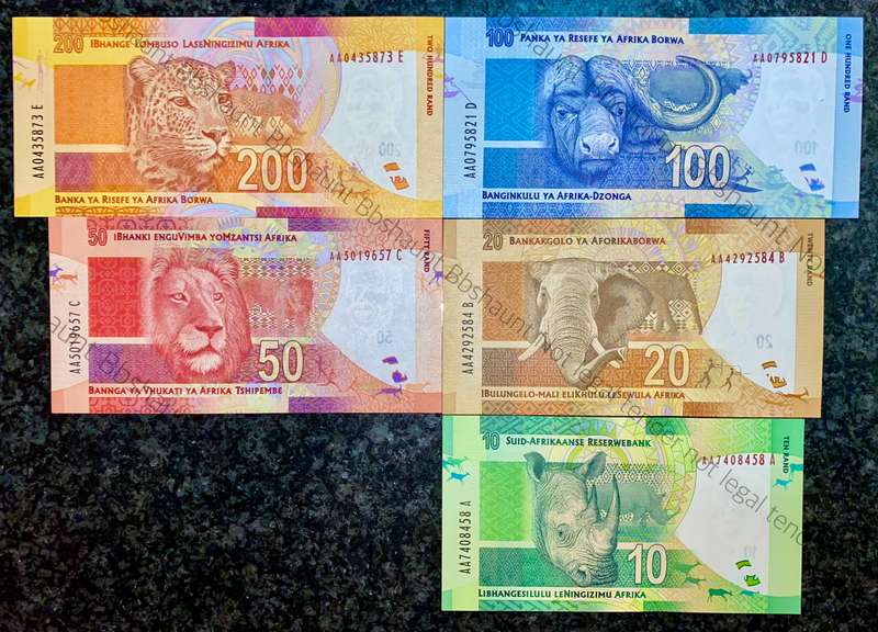 COMPLETE SET OF ALL AA GILL MARCUS R200 TO R10 UNC 2ND ISSUE 2012(MANDELA WTM) 1 BID TAKES ALL)