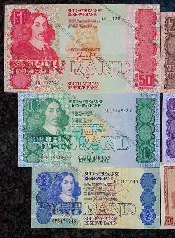 Complete Set GPC De Kock & decimals R50 TO R2 - 1980s (R1 de Jongh 1967) (1 bid takes all)