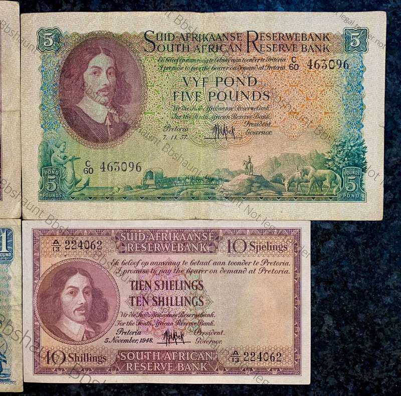 Mh De Kock. set 10 pound to (10 shillings 1948 good condition) 1956/58(1 bid takes all)
