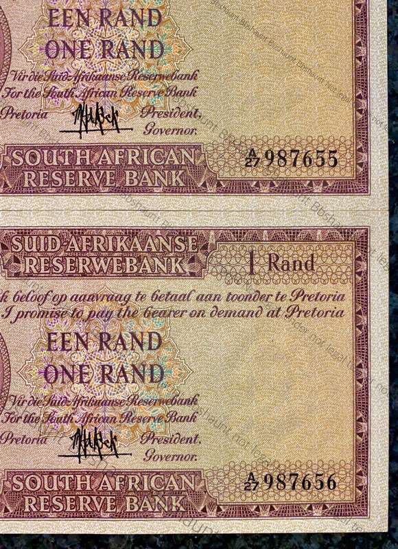 MH DE KOCK R1 IN SEQUENCE A27 /987656-655 A/E 4TH ISSUE 1961 VAN RIEBEECK WTM AUNC (1 BID TAKES AL