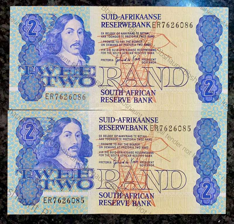 GPC De Kock. R2 in sequence ER7626085-086 UNC 3rd issue 1984 (1 bid takes all )