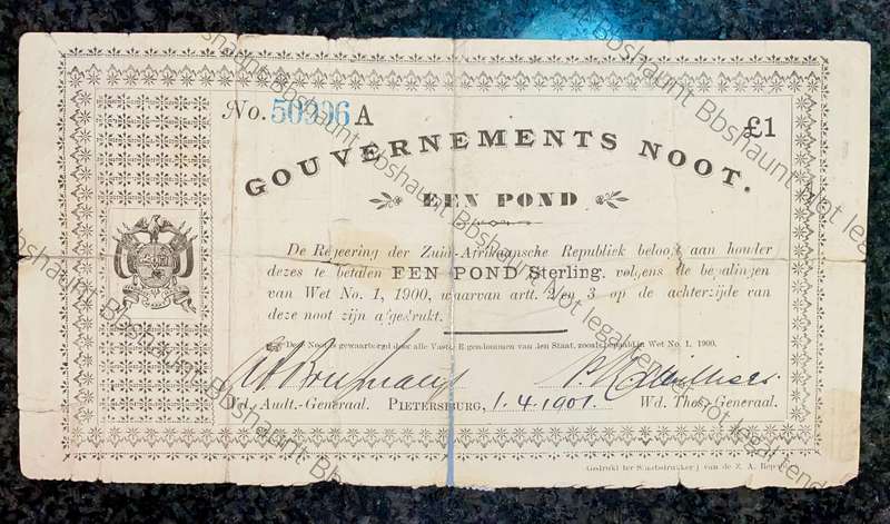 Z.A.R Pietersburg 1 pound Governments Noot 01-04-1901 No 50996