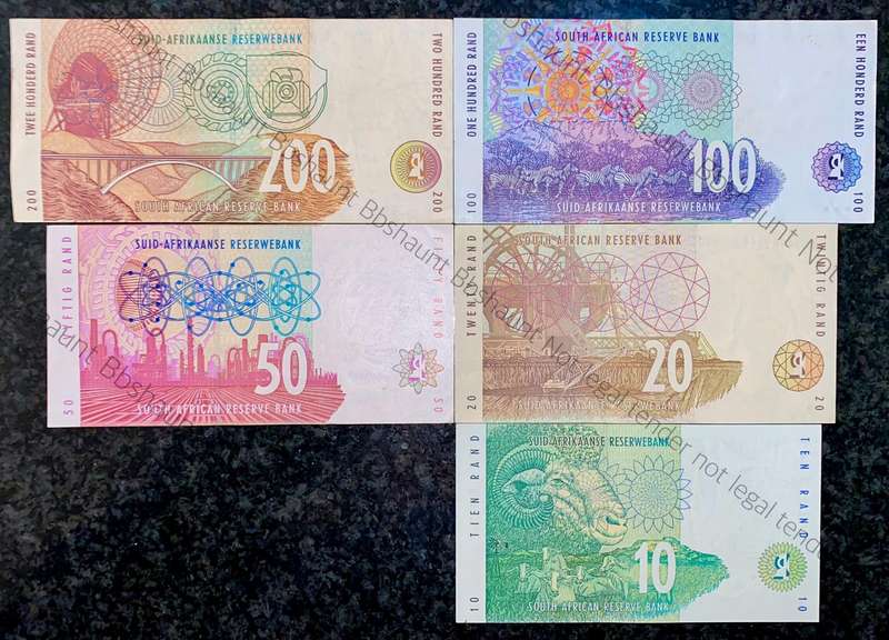 Complete Set TT Mboweni R200AA to R10AA Animals wtm 1st issue 2000 (1 bid takes all)