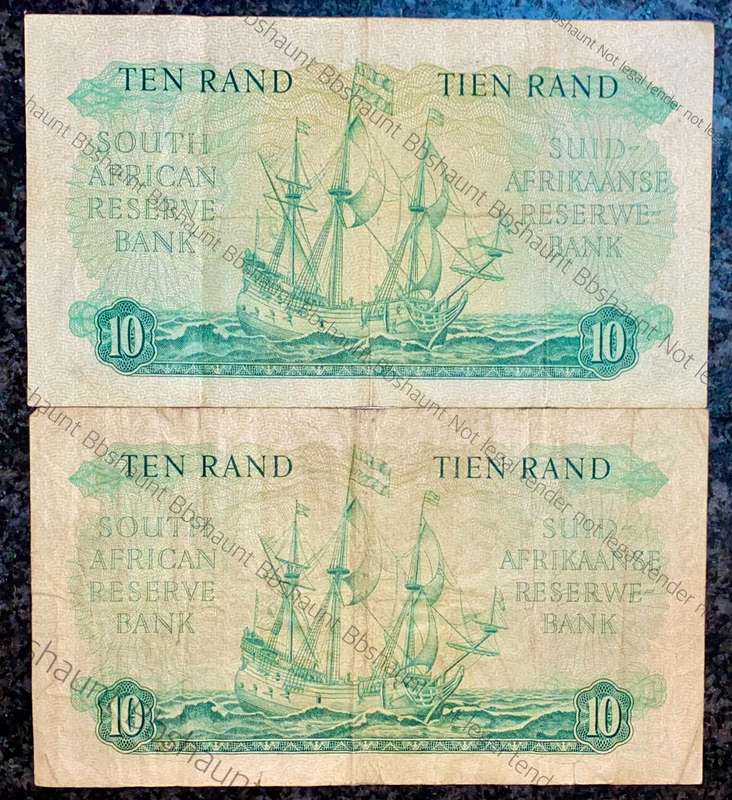 SET OF R10 NOTES BOTH GOVERNORS MH DE KOCK 1961 & G RISSIK 1962(1 BID TAKES ALL)