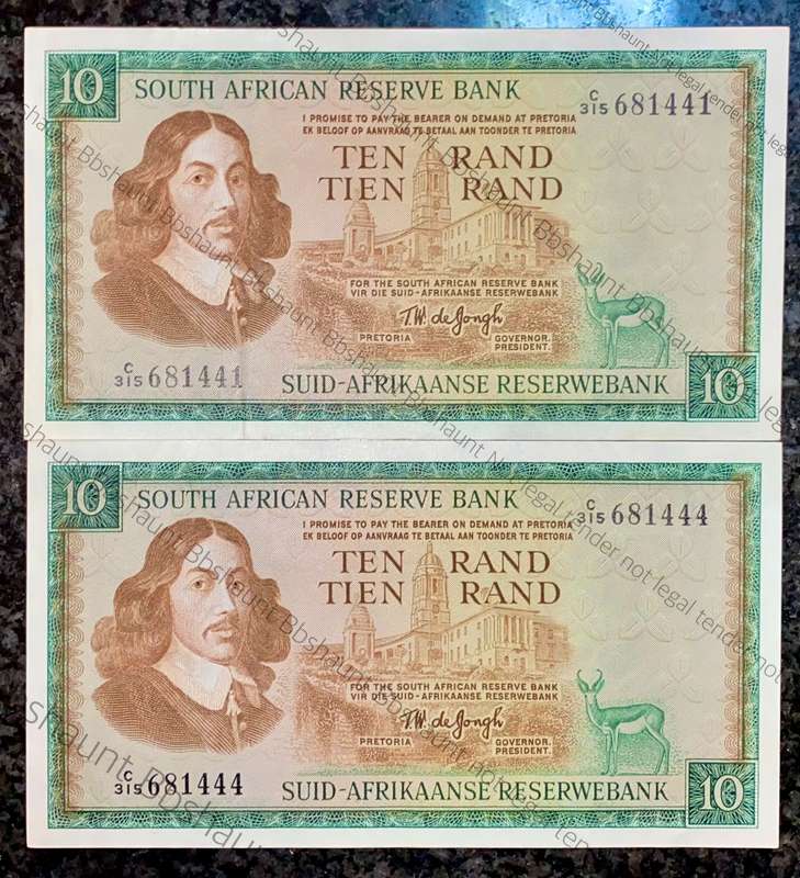 Tw De Jongh. R10 close in seq C315 /681444 & 441 -- 3rd issue 1975 (1 bid takes all)