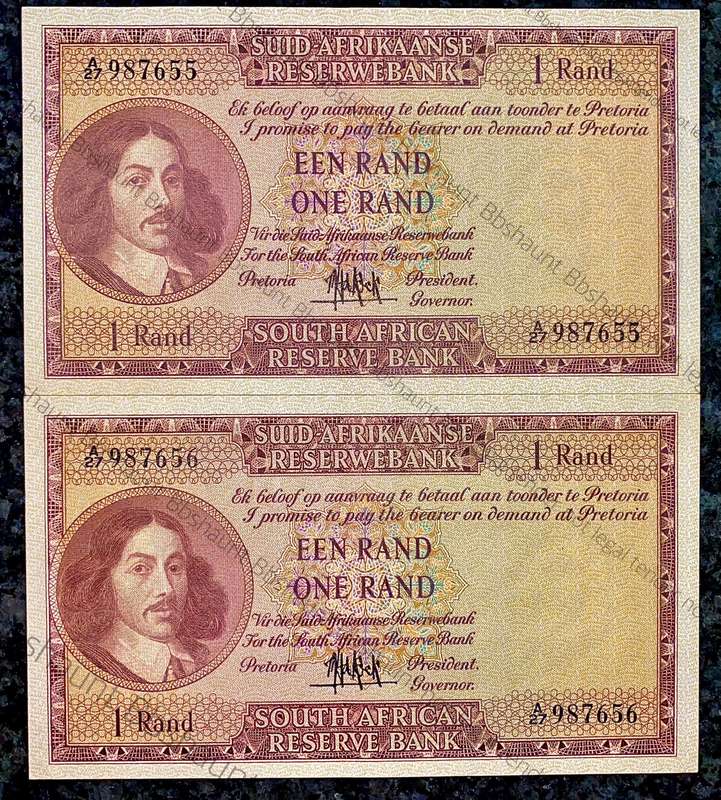 MH DE KOCK R1 IN SEQUENCE A27 /987656-655 A/E 4TH ISSUE 1961 VAN RIEBEECK WTM AUNC (1 BID TAKES AL