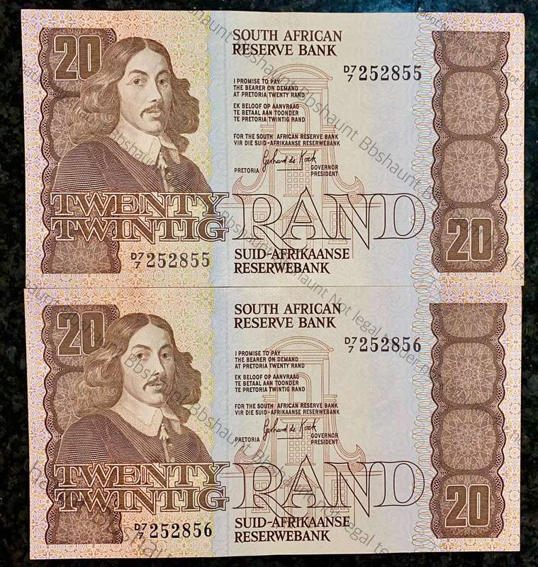 GPC DE KOCK R20 IN SEQUENCE D7 7/252855-856 UNC 1ST ISSUE 1981(1 BID TAKES ALL)