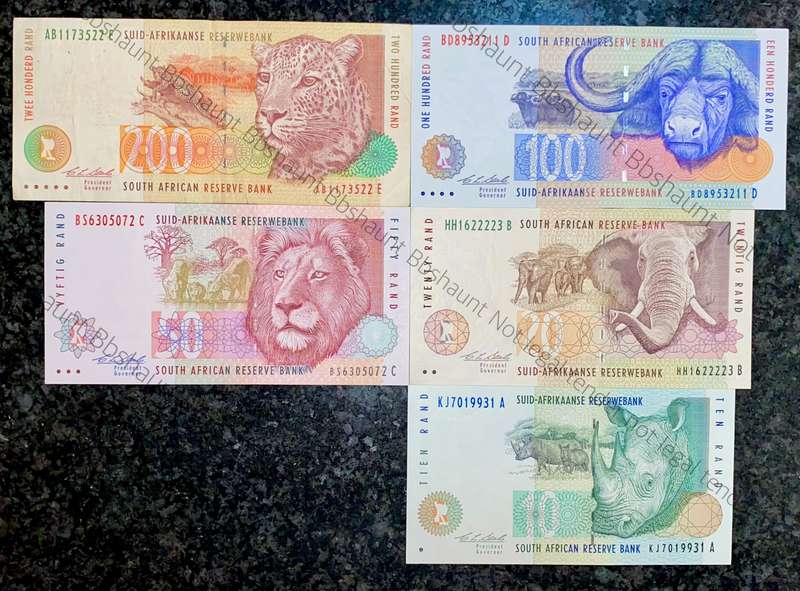 Complete set CL Stals R200 to R10 mostly UNC 2nd issue 1993 (1 bid takes all)