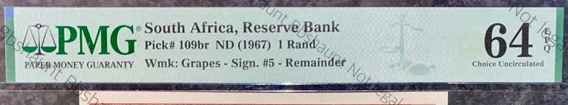Very Scarce GRAPE wtm Graded R1 - TW De Jongh Reminder - Specimen 1967 PMG graded choice unc 64