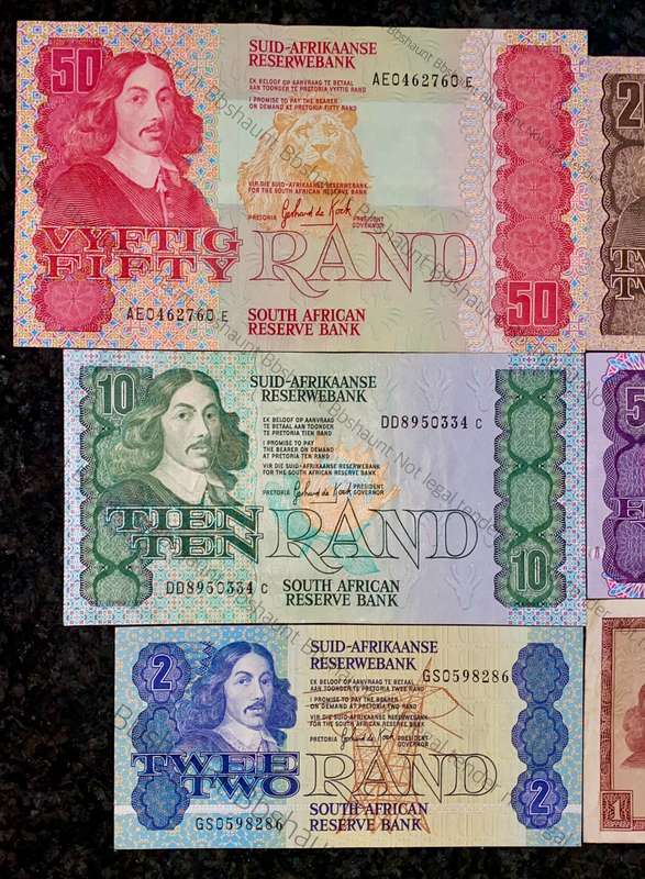 Complete set GPC De Kock & decimals R50 TO R2 - 1980s(R1 de Jongh 1975) (1 bid takes all)