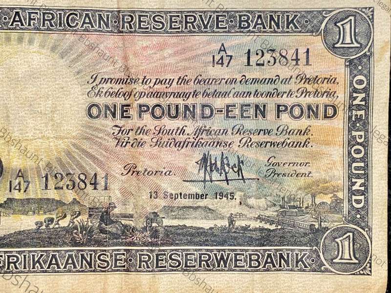 Mh De Kock. 1 pound Pretoria 13th November 1945 A147