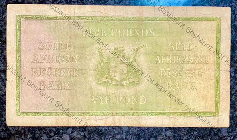 J POSTMUS 5 POUND 14TH SEPTEMBER 1942 E/A B21 /750001 FIRST ISSUE VAN RIEBEECK WTM
