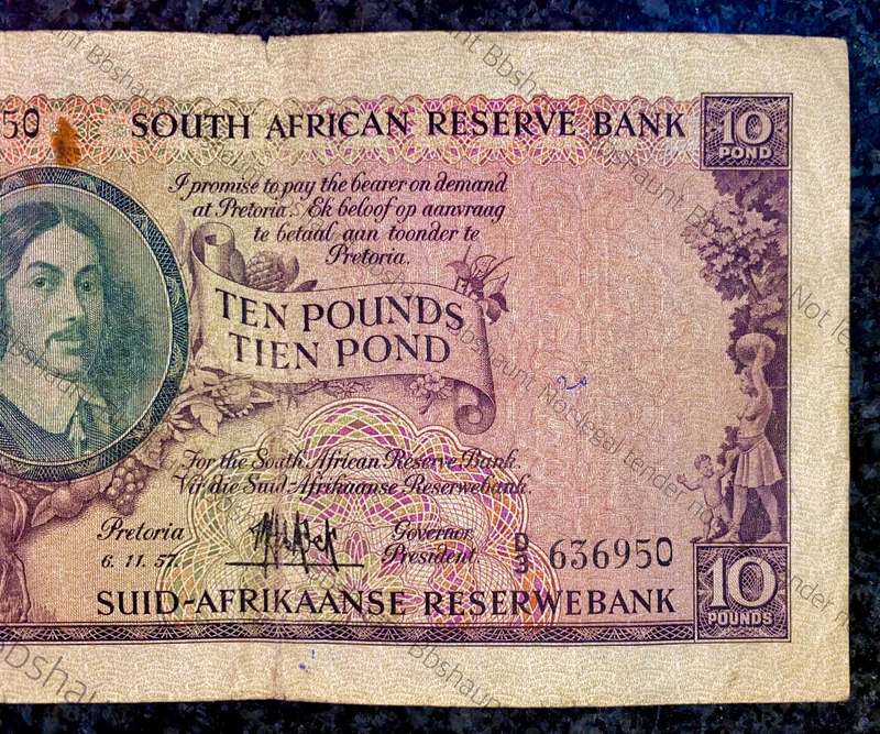 Mh De Kock. 10 pound Pretoria 6-11-1957 - D3