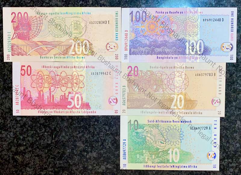 Complete set TT Mboweni R200 to R10 -- 2nd issue 2004 UNC animals wtm (1 bid takes all)