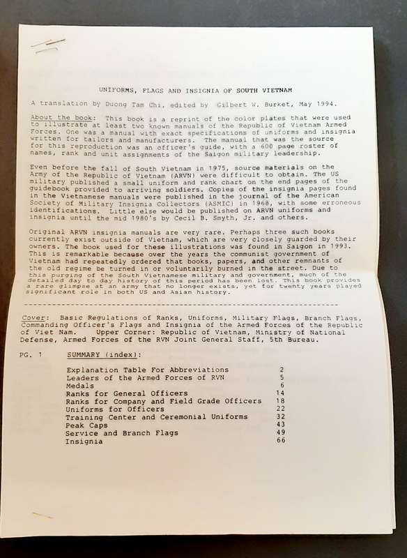 **RARE: 1971 Uniforms of South Vietnam (1994) Reprint- Fully Illustrated. **