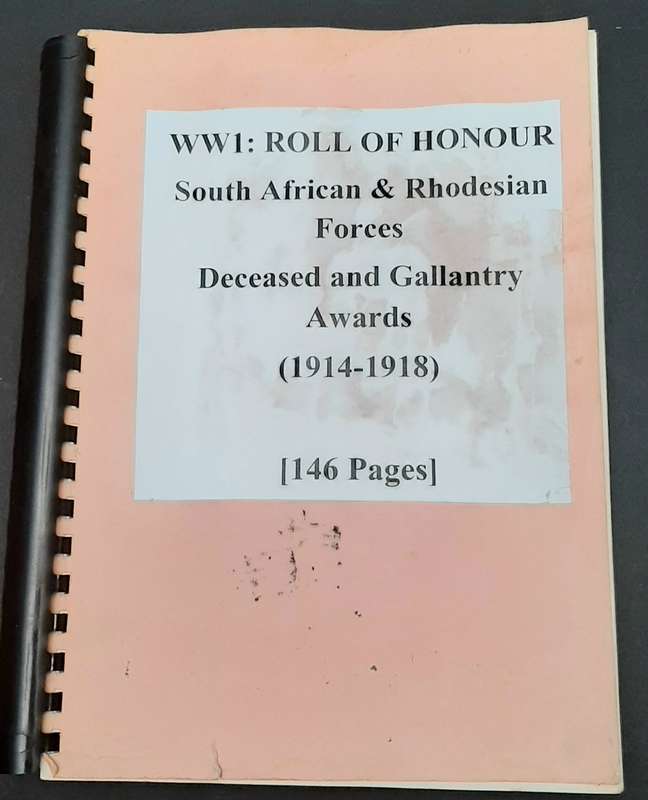 ** WW1 Roll of Honour -South African & Rhodesian Forces (1914-18) Deceased & Awards. *