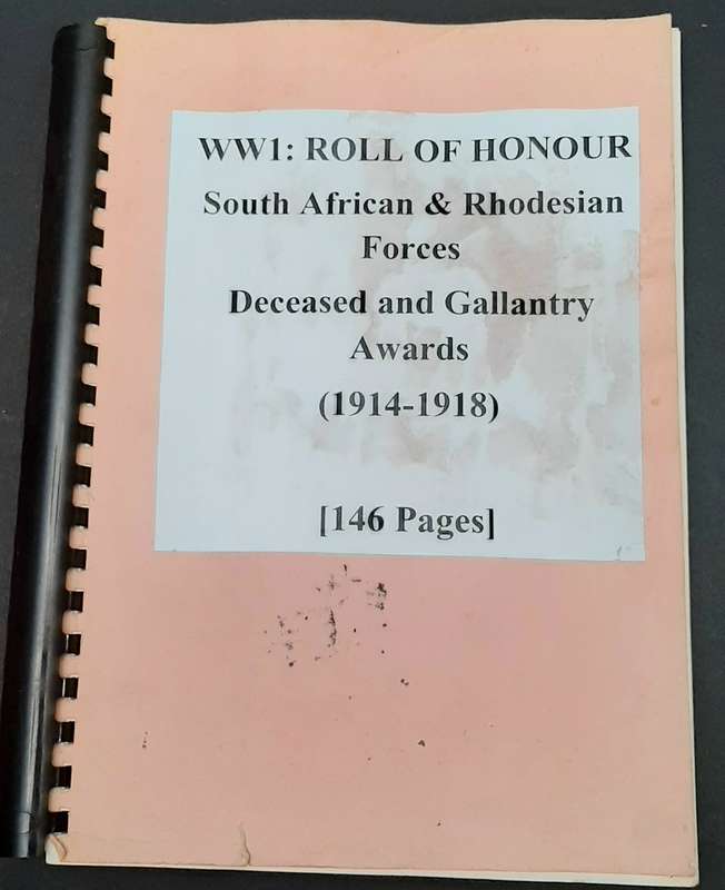** WW1 Roll of Honour -South African & Rhodesian Forces (1914-18) Deceased & Awards. *