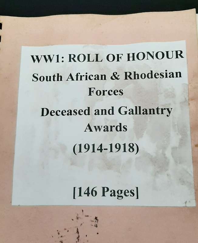 ** WW1 Roll of Honour -South African & Rhodesian Forces (1914-18) Deceased & Awards. *