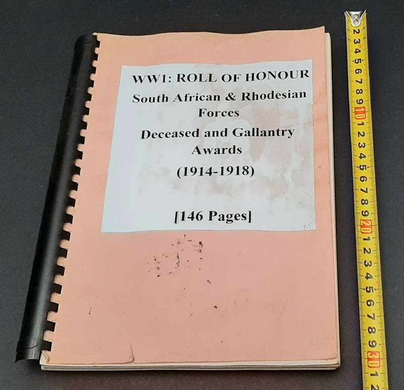 ** WW1 Roll of Honour -South African & Rhodesian Forces (1914-18) Deceased & Awards. *