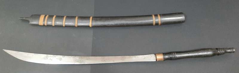 **RARE: Mid-20th Century Burmese 'Dha' Tribal Sword w/ Scabbard(0.97m).**