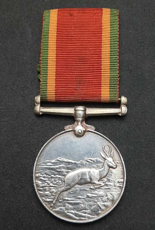 **WW2: UDF .925 Silver Africa Service Medal w/ Ribbon ( Att. Female).**