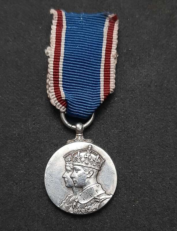 ** KGVI 1937 Coronation: .925 Silver Miniature Medal w/ Ribbon.**