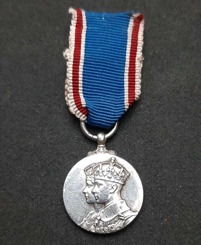 ** KGVI 1937 Coronation: .925 Silver Miniature Medal w/ Ribbon.**