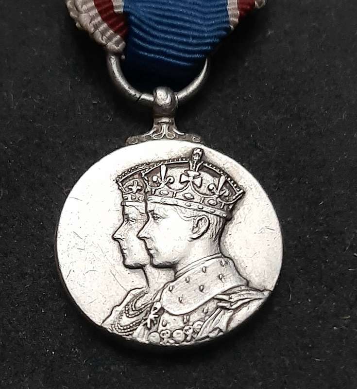 ** KGVI 1937 Coronation: .925 Silver Miniature Medal w/ Ribbon.**