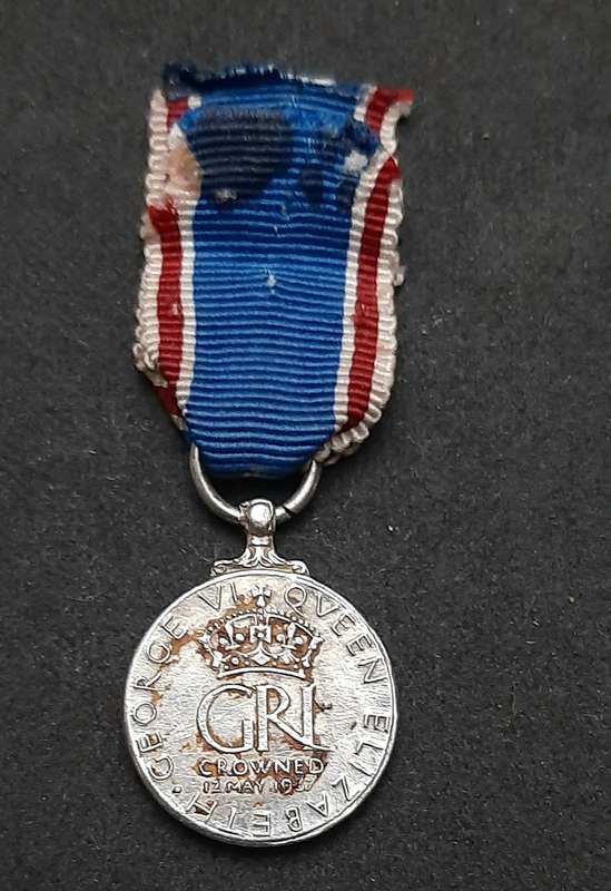 ** KGVI 1937 Coronation: .925 Silver Miniature Medal w/ Ribbon.**