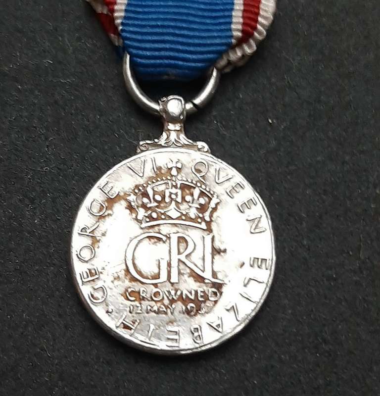 ** KGVI 1937 Coronation: .925 Silver Miniature Medal w/ Ribbon.**