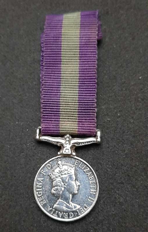 **RARE: British. 925 Silver QE II Miniature General Service Medal w/ Ribbon**