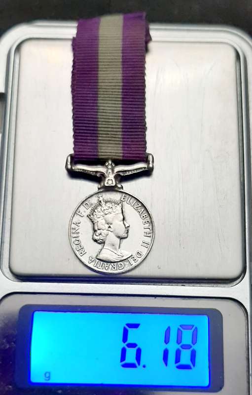 **RARE: British. 925 Silver QE II Miniature General Service Medal w/ Ribbon**